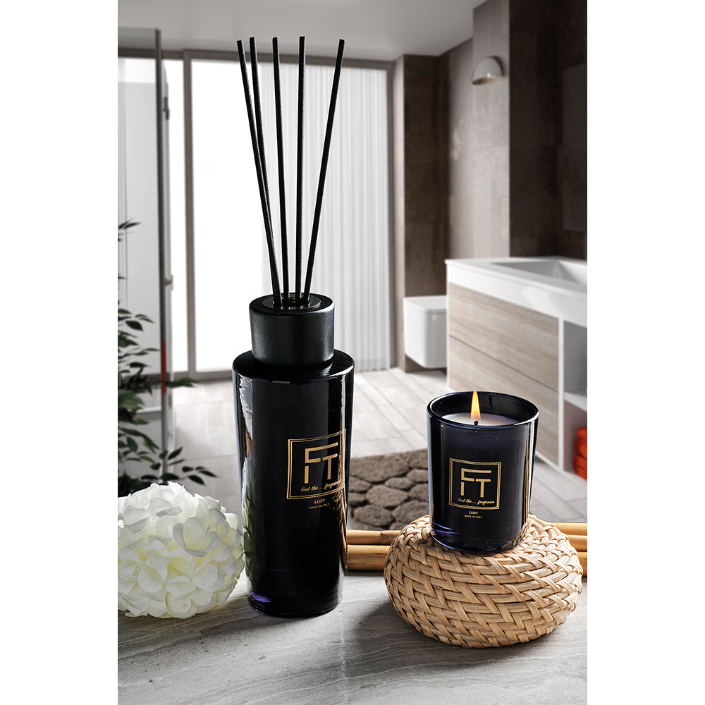 Set diffusore per ambienti in vetro nero 200 ml e candela profumata 80 gr LUST - FT-FeelThe