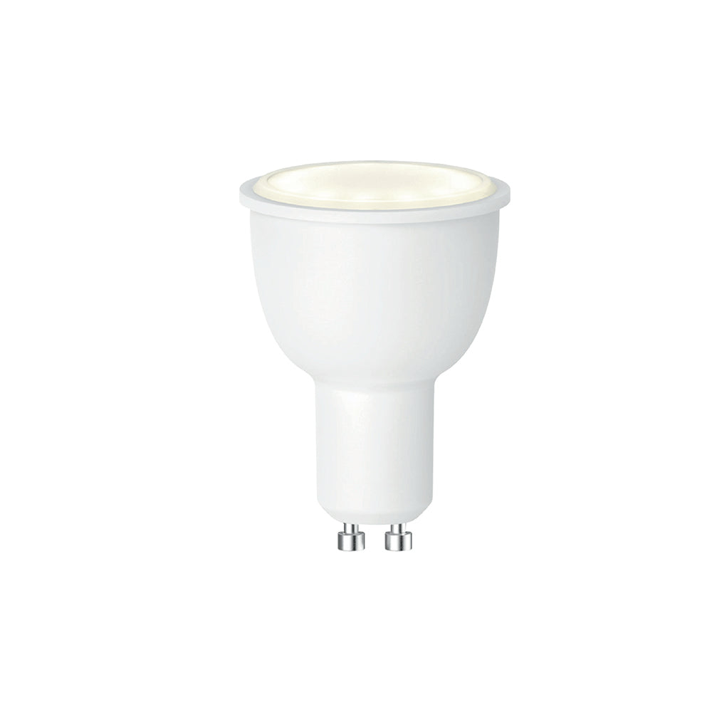 Bombilla LED SMART de 4,5W con casquillo GU10 regulable + CCT (luz cálida, fría, natural) con función WIFI de 7x5 cm.